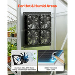 Solar Powered Fan, 25W Solar Panel with 4 Fans, Adjustable Solar Panel Angle, 2668 RPM High-Speed, Flexible Installation, Fast Air Exchange for Greenhouse, Grow Tents, Chicken Coops, Shelters