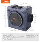 VEVOR Air Scrubber with 3-Stage Filtration, Stackable Negative Air Machine 550 CFM, Air Cleaner with MERV10, Carbon, H13 HEPA, for Home, Industrial and Commercial Use - Close-Up Angle