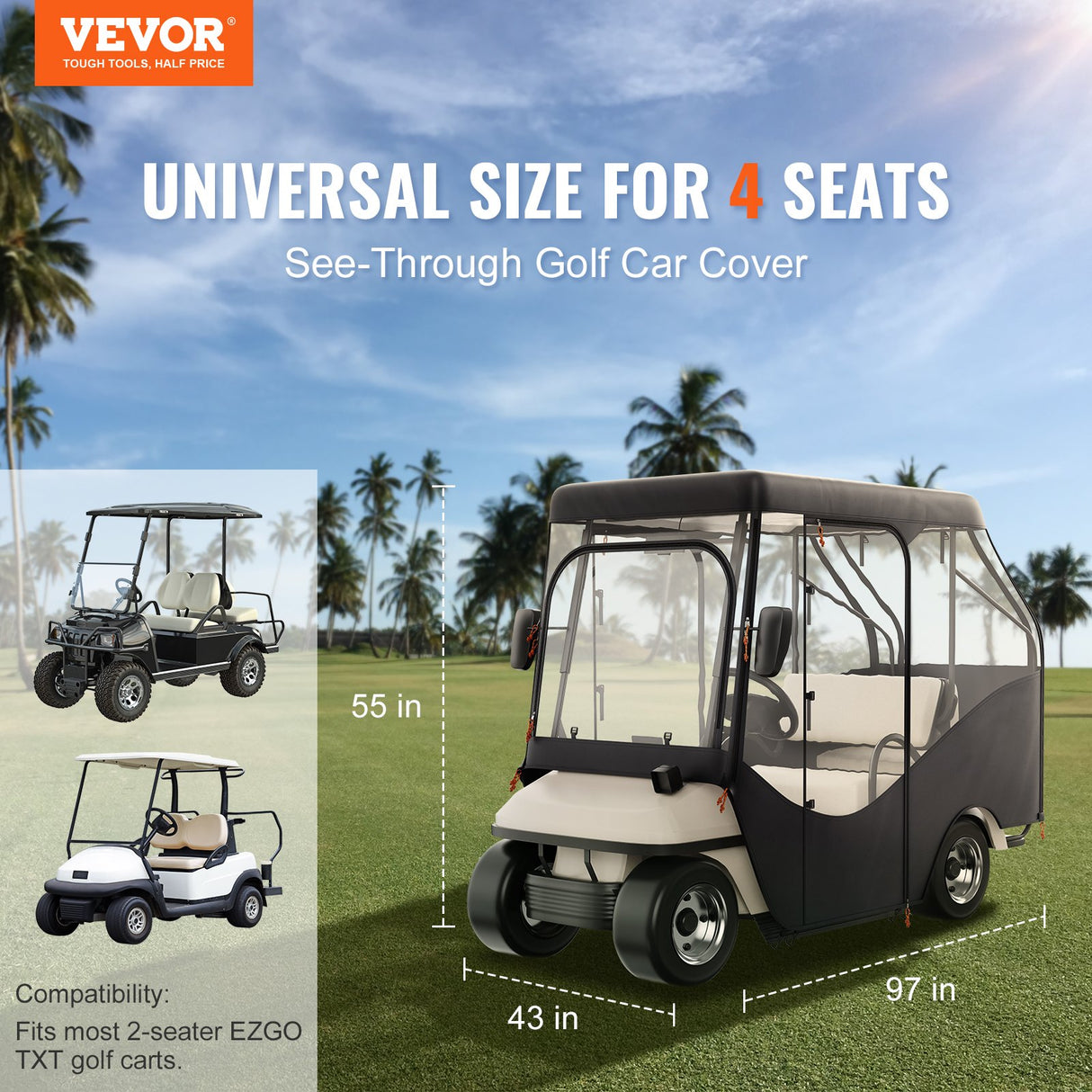 VEVOR Golf Cart Enclosure, 420D Polyester Driving Enclosure with 4-Sided Transparent Windows, 4 Passenger Club Car Covers Universal Fits for Most