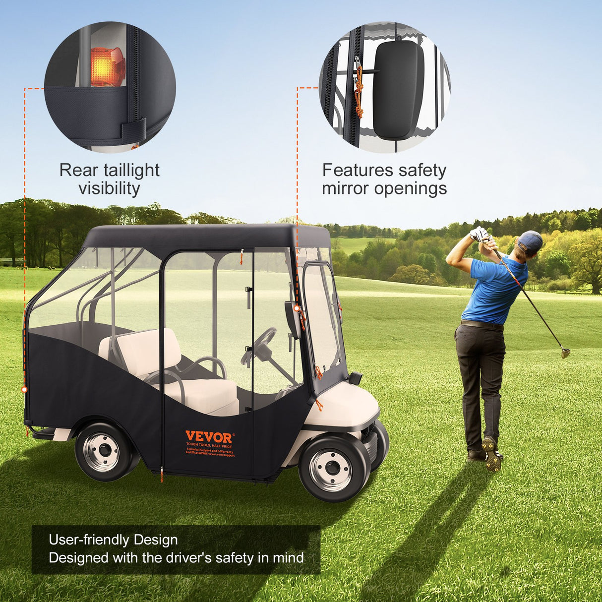 VEVOR Golf Cart Enclosure, 420D Polyester Driving Enclosure with 4-Sided Transparent Windows, 4 Passenger Club Car Covers Universal Fits for Most