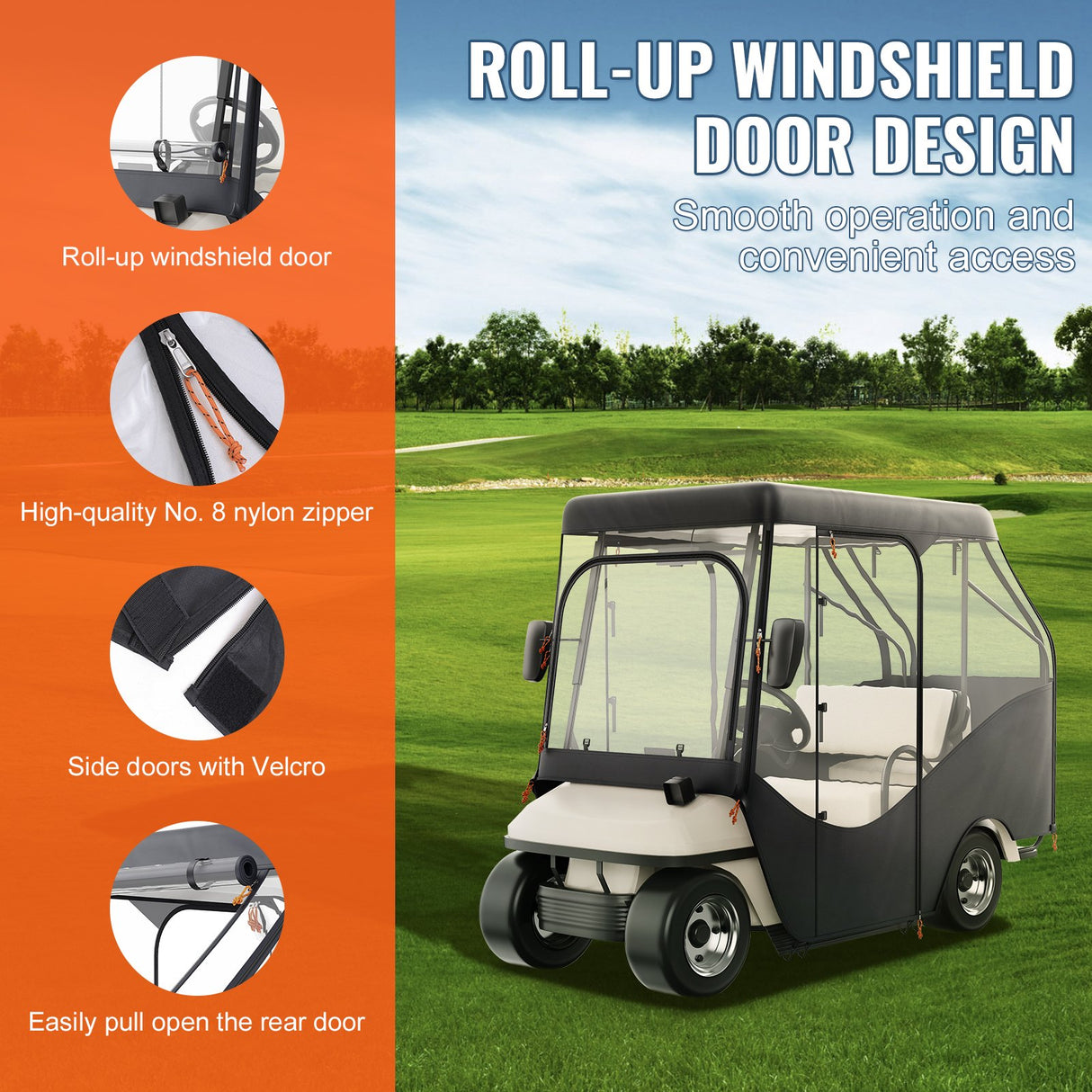 VEVOR Golf Cart Enclosure, 420D Polyester Driving Enclosure with 4-Sided Transparent Windows, 4 Passenger Club Car Covers Universal Fits for Most