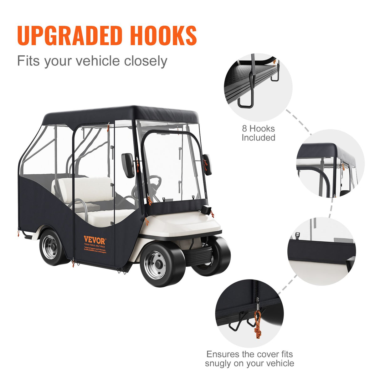 VEVOR Golf Cart Enclosure, 420D Polyester Driving Enclosure with 4-Sided Transparent Windows, 4 Passenger Club Car Covers Universal Fits for Most