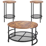 VEVOR 3 Pieces Round Coffee Table Set 80 cm with 2 End Tables for Living Room