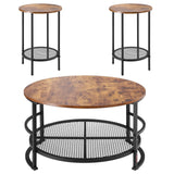 VEVOR 3 Pieces Round Coffee Table Set 80 cm with 2 End Tables for Living Room