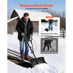 Snow Shovel for Driveway, 45.5cm Wide Snow Shovel with Assist D-shaped Handles, Non Slip Grip, Large Capacity Snowplow Shovels, Lightweight Snows Removal Tool for Garden Car Camping Outdoors