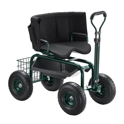 VEVOR Rolling Garden Cart with Swivel Seat Wheels Extendable Handle Storage Box