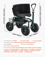 VEVOR Rolling Garden Cart with Swivel Seat Wheels Extendable Handle Storage Box