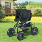 VEVOR Rolling Garden Cart with Swivel Seat Wheels Extendable Handle Storage Box - Low Angle