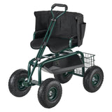 VEVOR Rolling Garden Cart with Swivel Seat Wheels Extendable Handle Storage Box - Extra Image