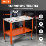 VEVOR 36" x 18" Welding Table, 1200lbs Load Capacity Steel Welding Workbench Table on Wheels, Portable Work Bench with Braking Lockable Casters, 4
