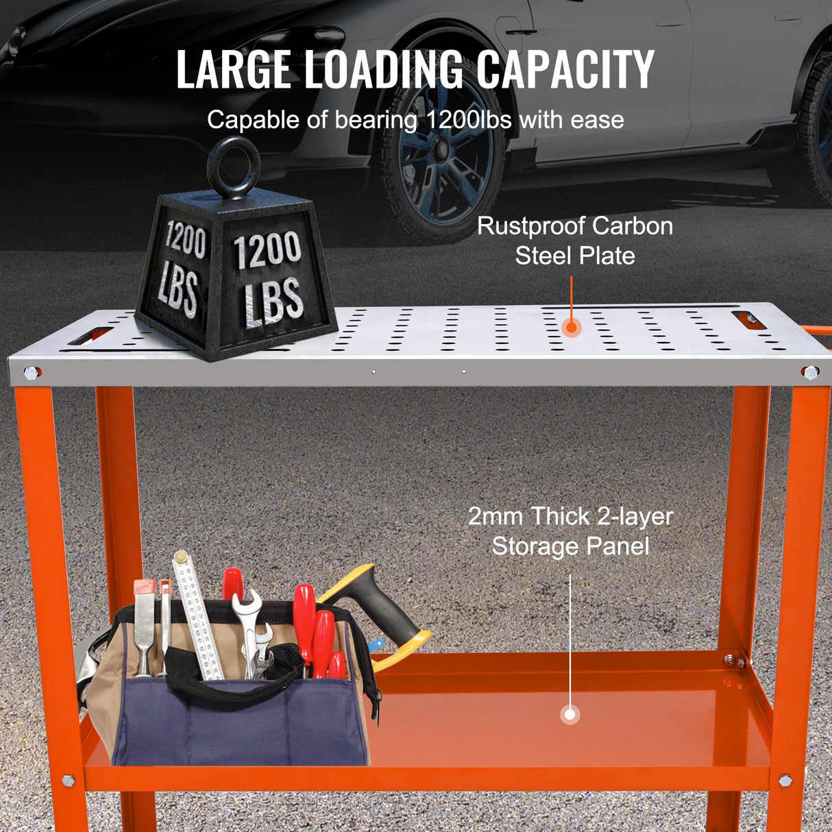 VEVOR 36" x 18" Welding Table, 1200lbs Load Capacity Steel Welding Workbench Table on Wheels, Portable Work Bench with Braking Lockable Casters, 4