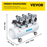 VEVOR Oil Free Air Compressor Air Compressor Tank 100L 3HP Ultra Silent Inflator - Close-Up Angle
