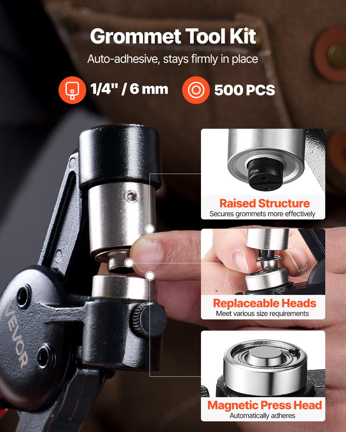 VEVOR Grommet Tool Kit 500 PCS 6 mm Metal Eyelets Grommets in Gold and Silver