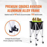 VEVOR Foldable Tennis Ball Hopper, Holds 150 Tennis Balls, Lightweight Aluminum Alloy Tennis Ball Basket Cart with Wheels, Removable Bag, Carry Bag,