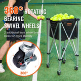 VEVOR Foldable Tennis Ball Hopper, Holds 150 Tennis Balls, Lightweight Aluminum Alloy Tennis Ball Basket Cart with Wheels, Removable Bag, Carry Bag, Portable Sports Teaching Cart for Tennis Player - 45-Degree Angle