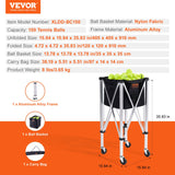 VEVOR Foldable Tennis Ball Hopper, Holds 150 Tennis Balls, Lightweight Aluminum Alloy Tennis Ball Basket Cart with Wheels, Removable Bag, Carry Bag, Portable Sports Teaching Cart for Tennis Player - Close-Up Angle