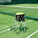 VEVOR Foldable Tennis Ball Hopper, Holds 150 Tennis Balls, Lightweight Aluminum Alloy Tennis Ball Basket Cart with Wheels, Removable Bag, Carry Bag, Portable Sports Teaching Cart for Tennis Player - Low Angle