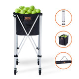 VEVOR Foldable Tennis Ball Hopper, Holds 150 Tennis Balls, Lightweight Aluminum Alloy Tennis Ball Basket Cart with Wheels, Removable Bag, Carry Bag,