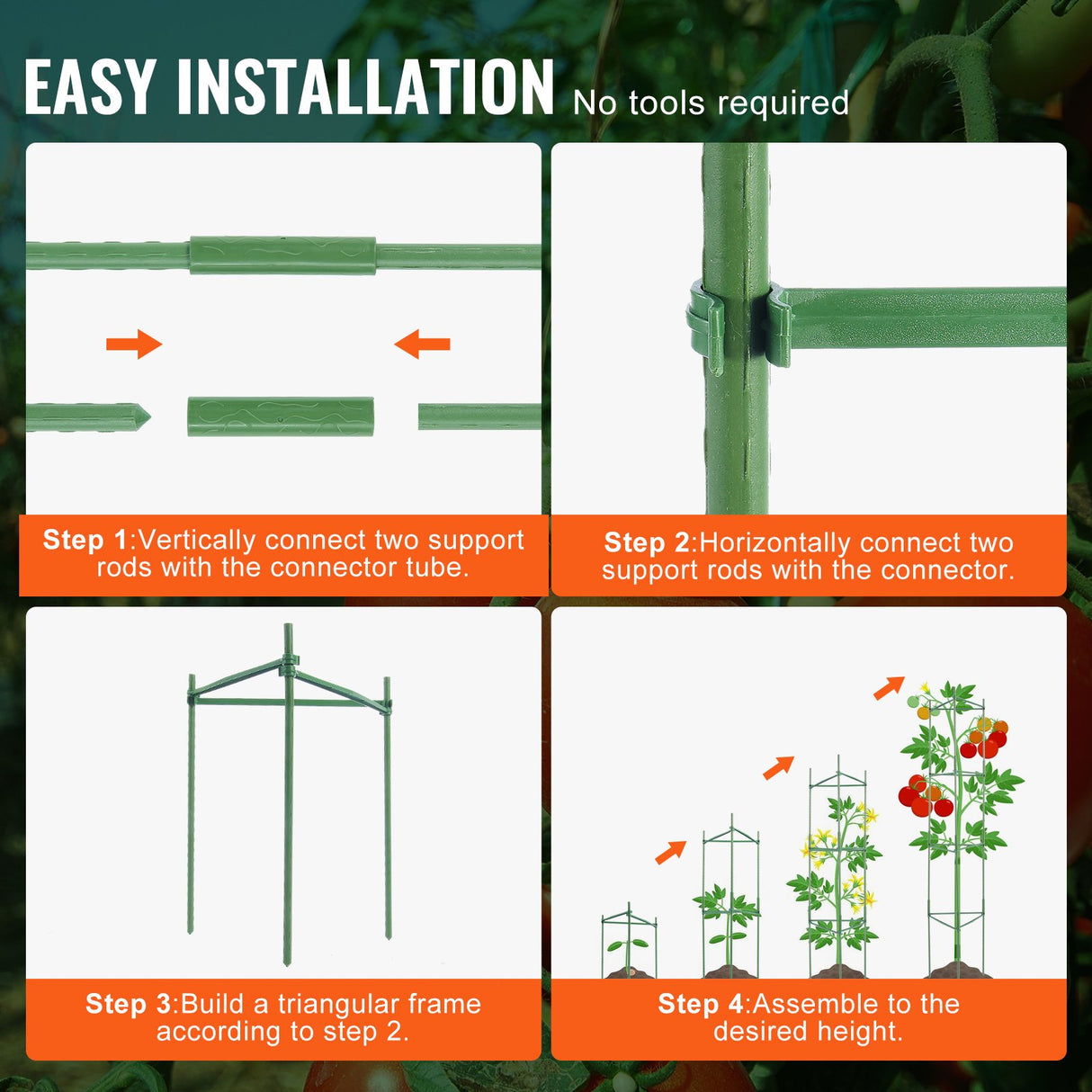 6 Packs Tomato Cages for Garden, 1230 mm Tomato Trellis Plant Stakes Support, Stackable Tall Plant Support Cage, for Raised Garden Bed, Vegetables Flowers and Climbing Plants