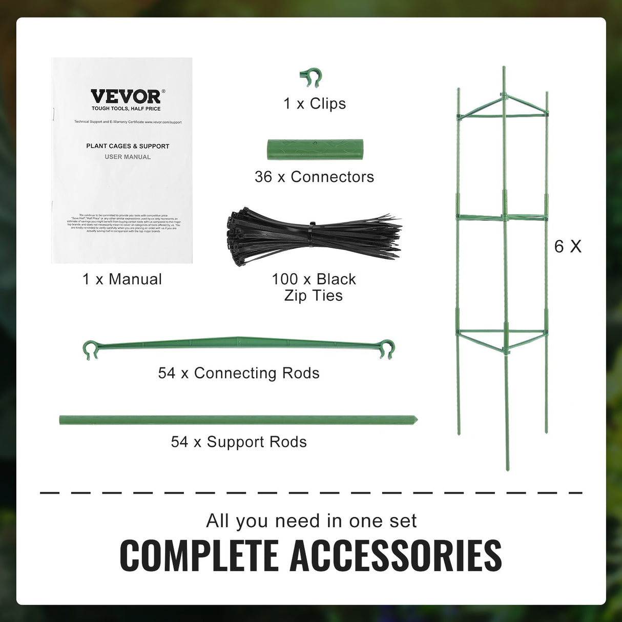 6 Packs Tomato Cages for Garden, 1230 mm Tomato Trellis Plant Stakes Support, Stackable Tall Plant Support Cage, for Raised Garden Bed, Vegetables Flowers and Climbing Plants