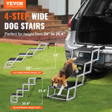 VEVOR Dog Stair for Cars 4-step Folding Dog Steps Aluminum Loads up to 150 lbs, Foldable 24-25.4 in Adjustable Height - Front View