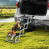 VEVOR Dog Stair for Cars 4-step Folding Dog Steps Aluminum Loads up to 150 lbs, Foldable 24-25.4 in Adjustable Height - Low Angle