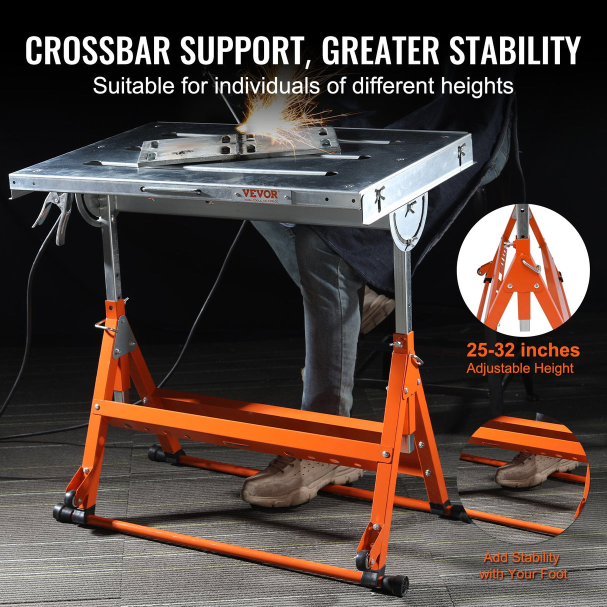 VEVOR Welding Table 30" x 20", 400lbs Load Capacity Steel Welding Workbench Table on Wheels, Folding Work Bench with Three 1.1" Slot, 3 Tilt Angles,
