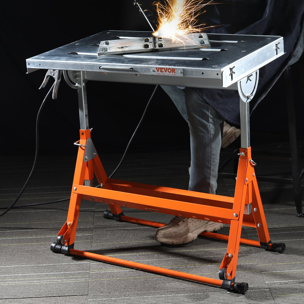 VEVOR Welding Table 30" x 20", 400lbs Load Capacity Steel Welding Workbench Table on Wheels, Folding Work Bench with Three 1.1" Slot, 3 Tilt Angles,