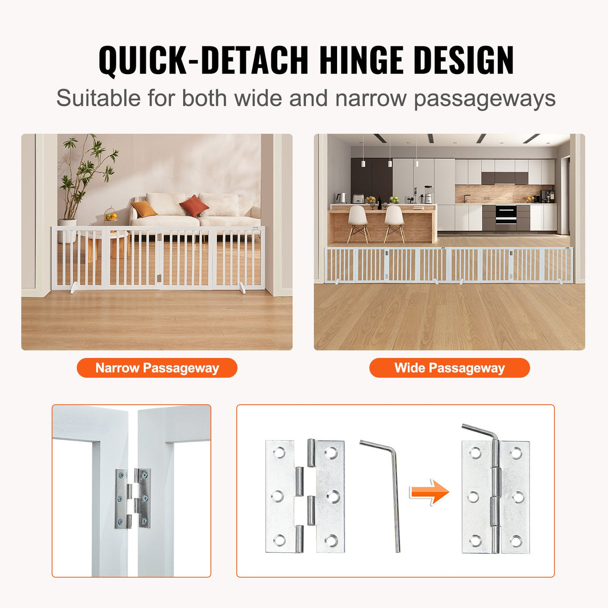 VEVOR Free Standing Dog Gate, 24" H x 80.3" W Freestanding Pet Gate, 4 Panels Foldable Dog Gate for Wide and Narrow Passageways, Expandable Dog