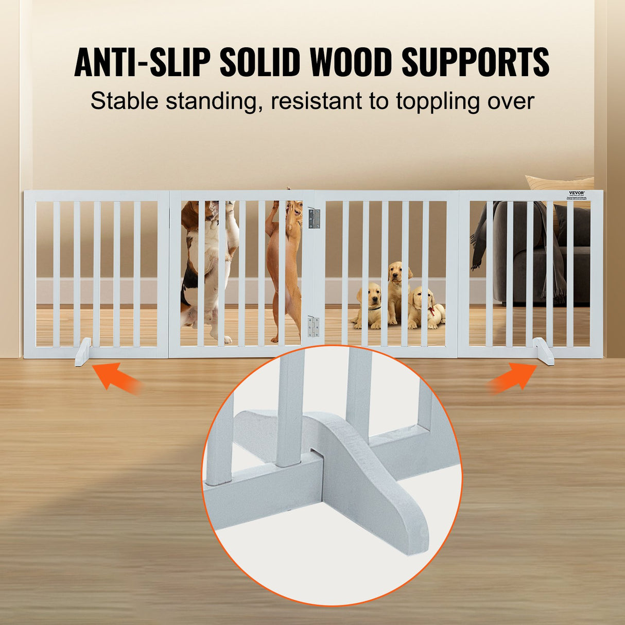 VEVOR Free Standing Dog Gate, 24" H x 80.3" W Freestanding Pet Gate, 4 Panels Foldable Dog Gate for Wide and Narrow Passageways, Expandable Dog