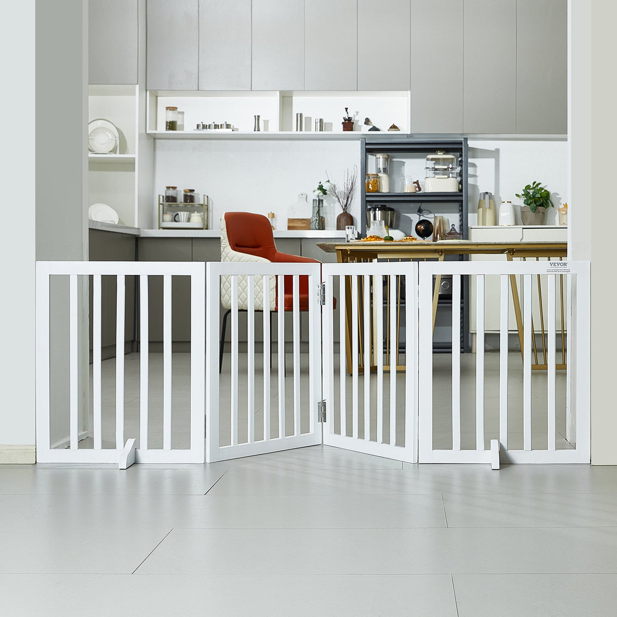 VEVOR Free Standing Dog Gate, 24" H x 80.3" W Freestanding Pet Gate, 4 Panels Foldable Dog Gate for Wide and Narrow Passageways, Expandable Dog