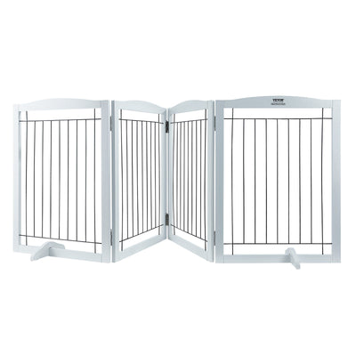VEVOR Free Standing Dog Gate, 32" H x 96.5" W Freestanding Pet Gate, 4 Panels Foldable Dog Gate for Wide and Narrow Passageways, Expandable Dog
