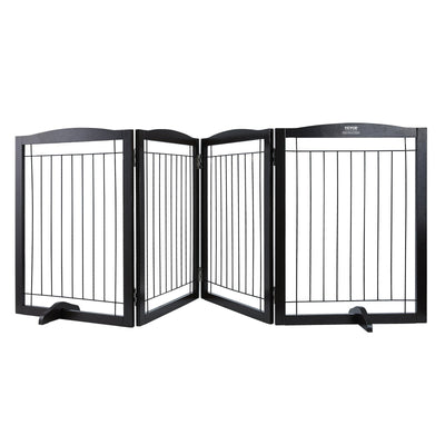 VEVOR Free Standing Dog Gate 32x96.5 inch Freestanding Pet Gate Foldable Brown