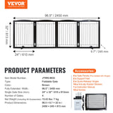 VEVOR Free Standing Dog Gate 32x96.5 inch Freestanding Pet Gate Foldable Brown - Rear View