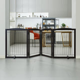 VEVOR Free Standing Dog Gate 32x96.5 inch Freestanding Pet Gate Foldable Brown - Close-Up Angle