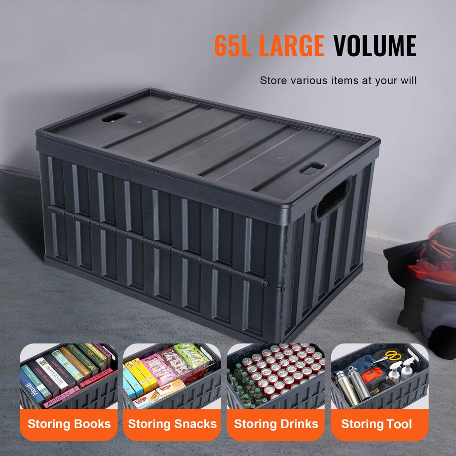 Collapsible Storage Bins with Lids, 65L 3 Packs, Folding Plastic Stackable Utility Crates with Handles, Large, Storage