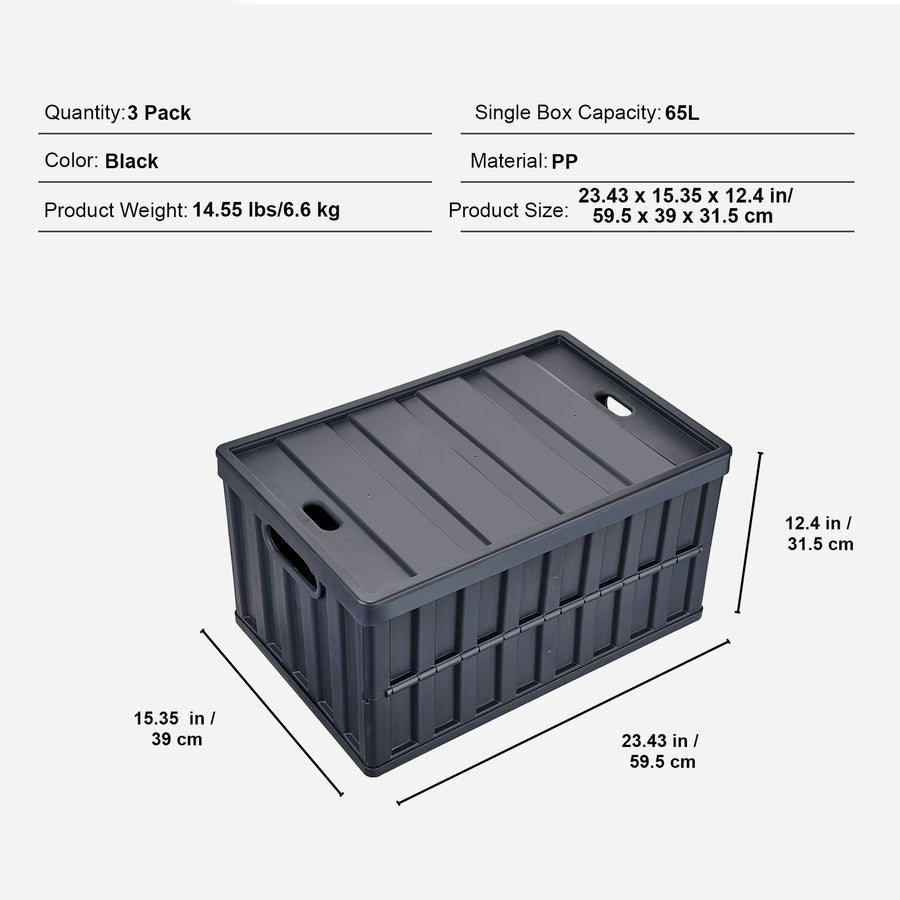 Collapsible Storage Bins with Lids, 65L 3 Packs, Folding Plastic Stackable Utility Crates with Handles, Large, image 7