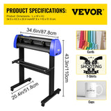 VEVOR 720mm Vinyl Cutter/Plotter Sign Cut Machine Software 20 Blades LCD Black