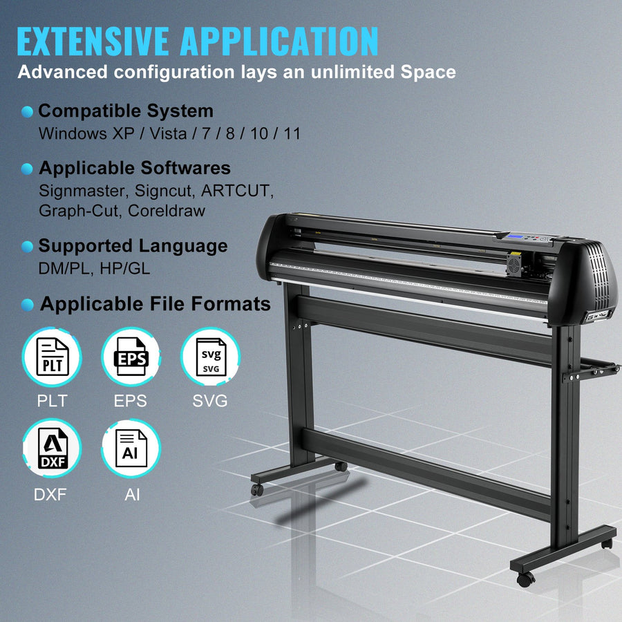 Vinyl Cutter, 53inch Vinyl Cutter Plotter with Stand, Adjustable Speed Force for Sign Making Vinyl Plotter, SignMaster Software Vinyl Tape Tools Vinyl Printer Available with COM/USB/Bluetooth