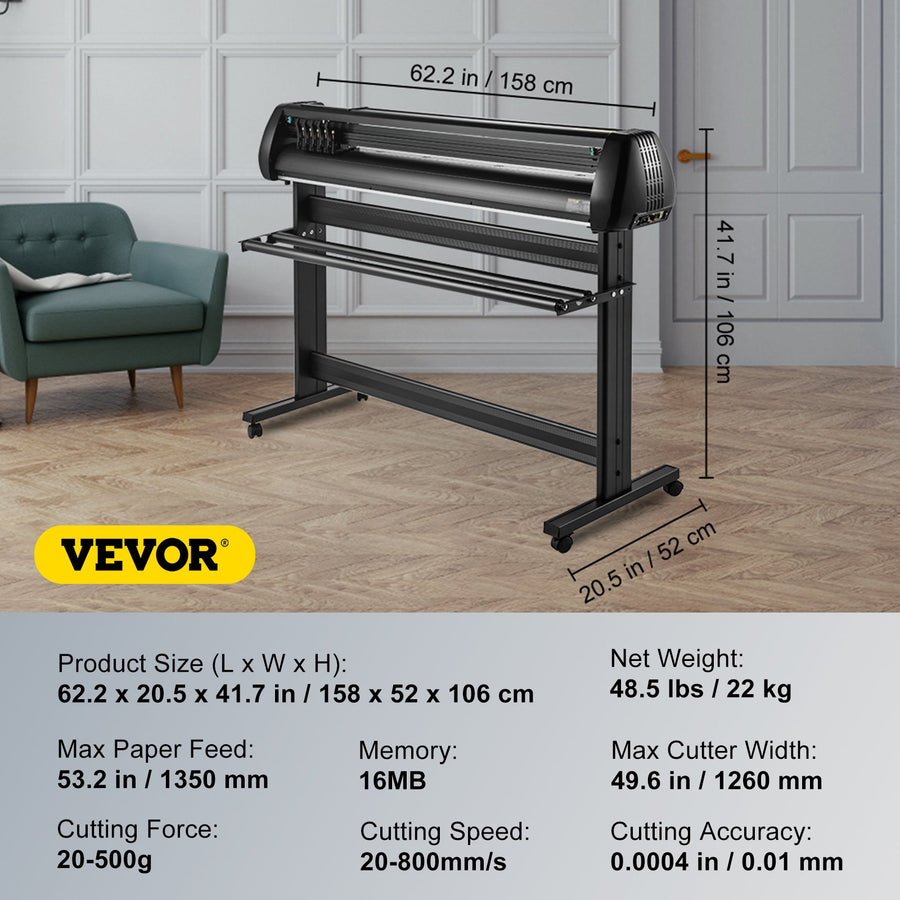 Vinyl Cutter, 53inch Vinyl Cutter Plotter with Stand, Adjustable Speed Force for Sign Making Vinyl Plotter, SignMaster Software Vinyl Tape Tools Vinyl Printer Available with COM/USB/Bluetooth