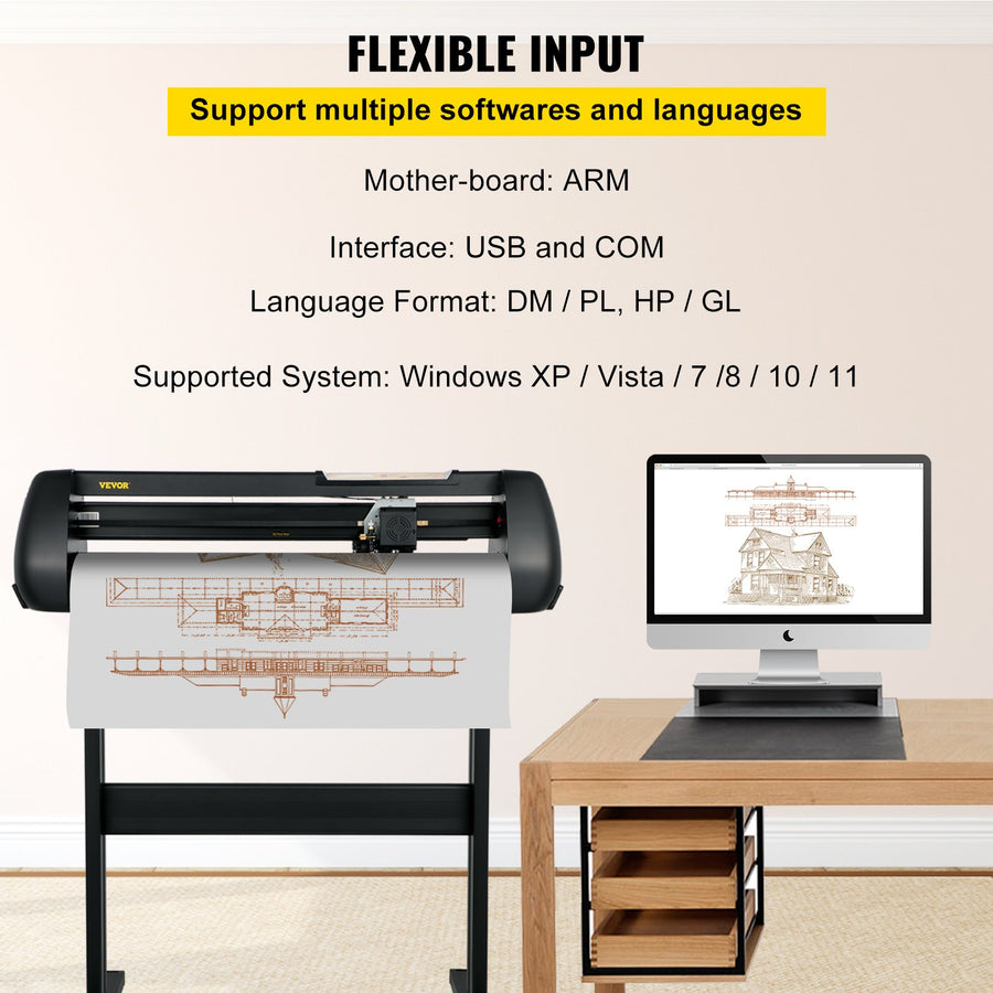 Vinyl Cutter, 28inch Paper Feed Cutting Plotter Bundle, Adjustable Force & Speed Vinyl Printer with Powerful Stepper Motors, Signmaster Software Bundle Kit Compatible with Windows System