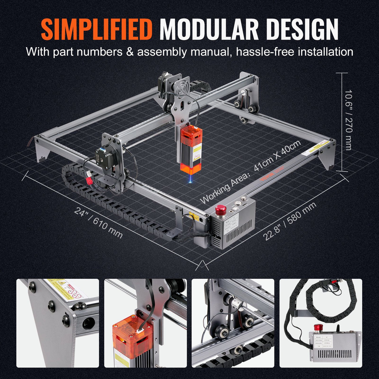 VEVOR Laser Engraver, 5W Output Laser Engraving Machine, 16.1" x 15.7" Large Working Area, 10000mm/min Movement Speed, Compressed Spot with Eye