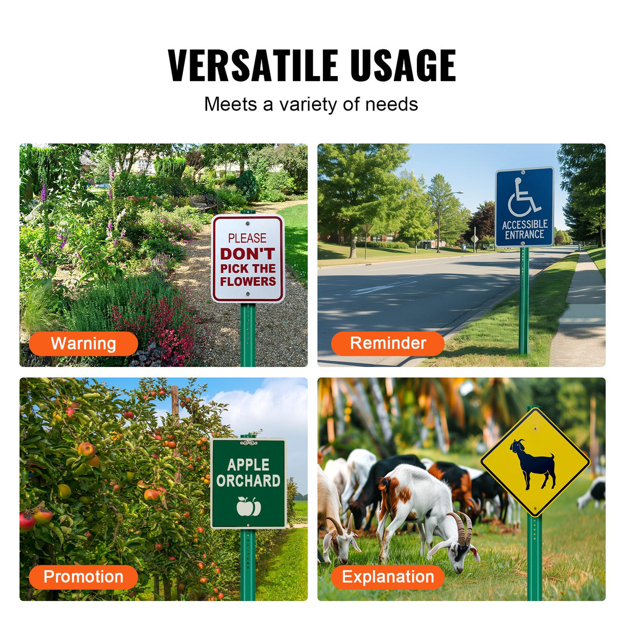 VEVOR 6FT U-Channel Sign Post, 4Pack Green Heavy Duty Steel Fixed Fence Post, Steel Fence U-Channel Sign for Garden, Courtyard, Farm or Traffic Intersection