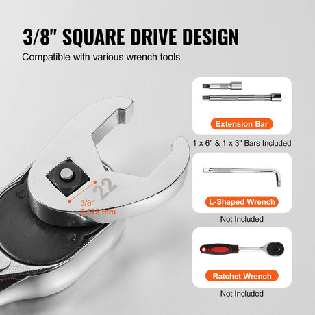 3/8" Drive Crowfoot Wrench Set with 2 Extension Bars, 24-Piece Crows Foot Wrench Set, SAE 3/8"-1" and Metric, image 5