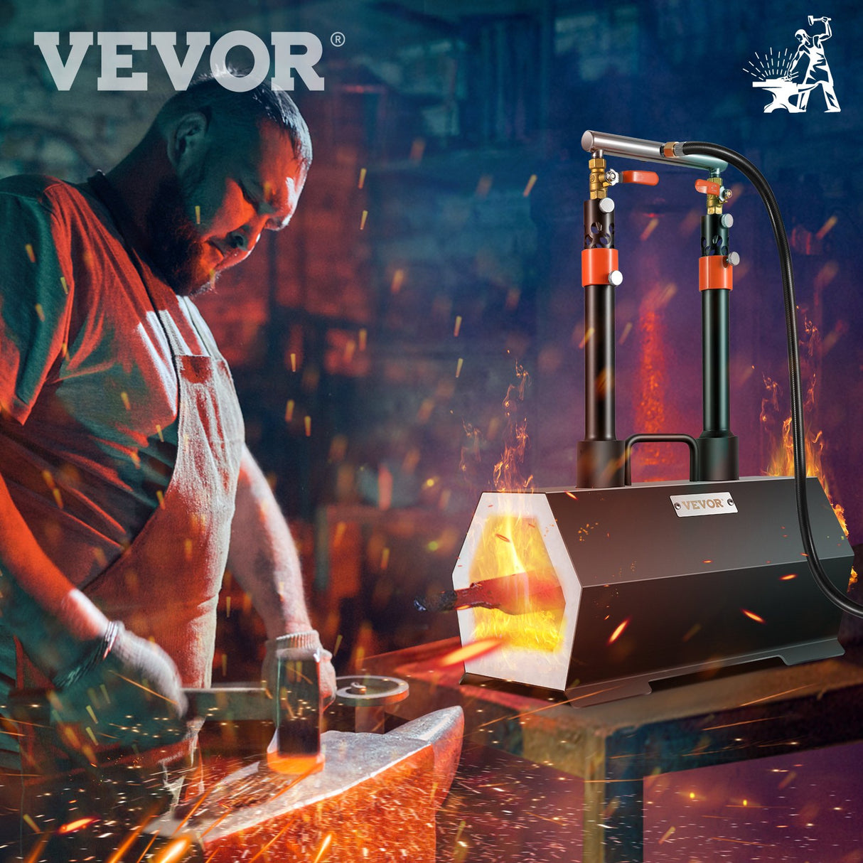 VEVOR Propane Forge Portable, Double Burner Tool and Knife Making, Large Capacity Blacksmith Farrier Forges, Mini Furnace Blacksmithing, Gas Forging Tools and Equipment, Complete Kit