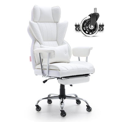 VEVOR Reclining Office Chair with Footrest, Heavy Duty PU Leather Wide Office Chair, Big and Tall Executive Office Chairs with Lumbar Support, Strong