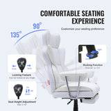 VEVOR Reclining Office Chair with Footrest Heavy Duty PU Leather Wide Office Chair Big and Tall Executive Office Chairs with Lumbar Support Strong Metal Base Quiet Wheels White - Rear View