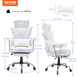 VEVOR Reclining Office Chair with Footrest Heavy Duty PU Leather Wide Office Chair Big and Tall Executive Office Chairs with Lumbar Support Strong Metal Base Quiet Wheels White - Close-Up Angle