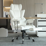 VEVOR Reclining Office Chair with Footrest Heavy Duty PU Leather Wide Office Chair Big and Tall Executive Office Chairs with Lumbar Support Strong Metal Base Quiet Wheels White - Low Angle