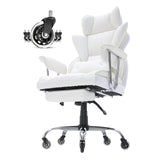 VEVOR Reclining Office Chair with Footrest Heavy Duty PU Leather Wide Office Chair Big and Tall Executive Office Chairs with Lumbar Support Strong Metal Base Quiet Wheels White - Extra Image